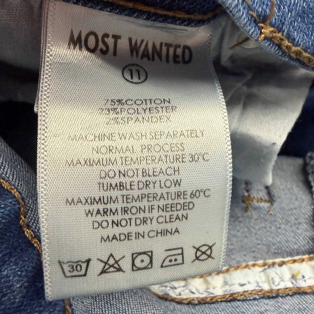 Most Wanted Jeans Women 11 Blue Cotton Denim Skinny Crossover Distressed Stretch - Picture 7 of 10